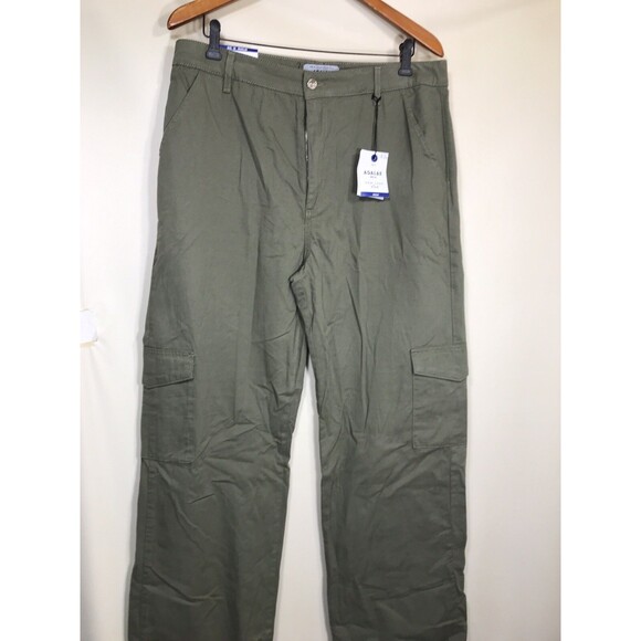 Adalae Womens Wide Leg Jeans Green Pockets Size 12 Cargo - Picture 1 of 12